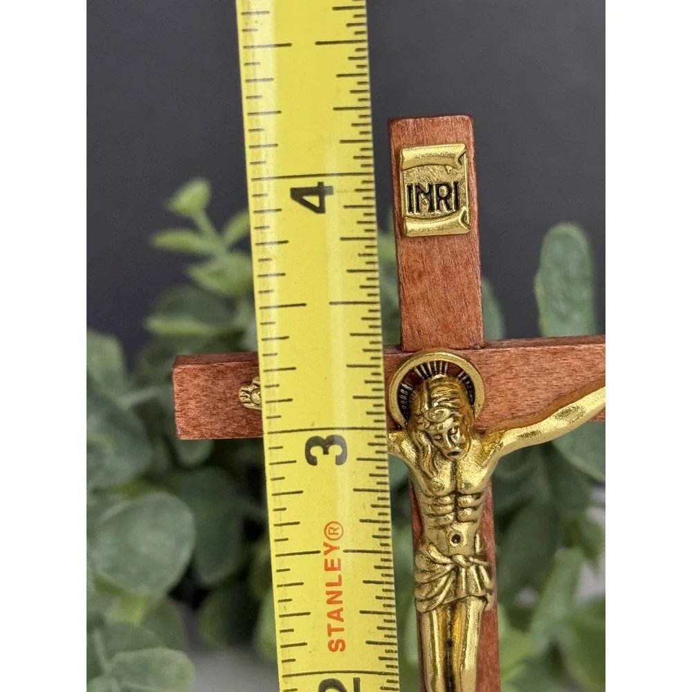 Wooden Crucifix Brass Jesus‎ INRI 4